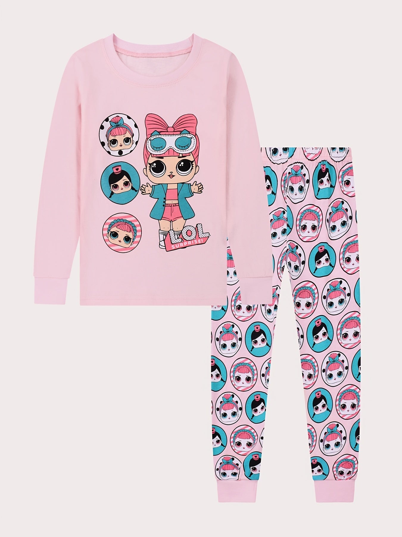 "2PCS Cartoon Girl Print Kid's Pajamas - Long Sleeve Top & Pants Set