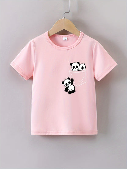 Panda Graphic Print Creative T-Shirts, Soft & Elastic Comfy Crew Neck Short Sleeve Tee