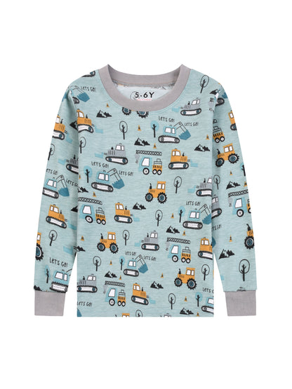 Engineering Car Print Boy's Long Sleeve Top & Trousers Pajama Set - 2 Pcs